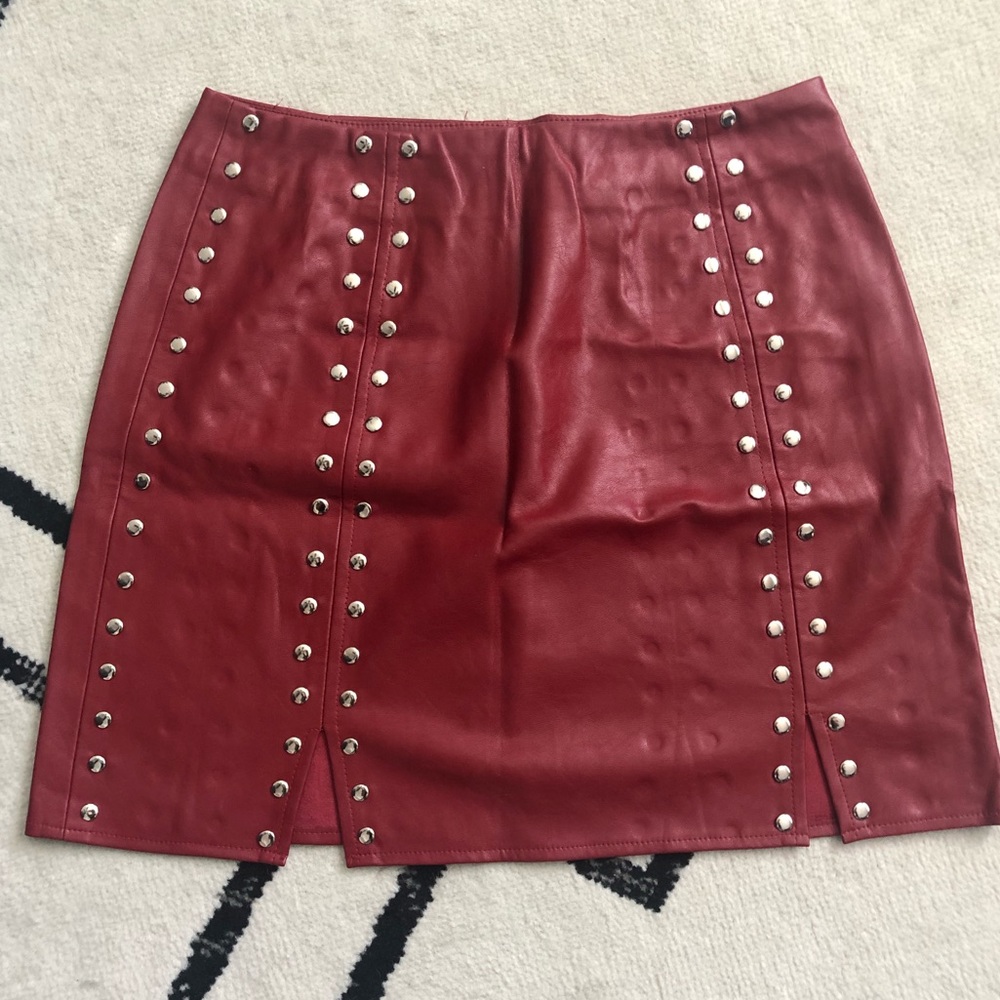 Red Faux Leather Mini Skirt